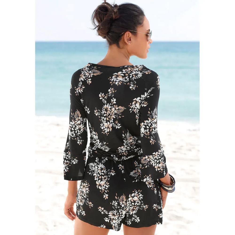 LASCANA Overall Mit Volant Am 3/4-Arm Kurzer Jumpsuit Mit Blumenprint