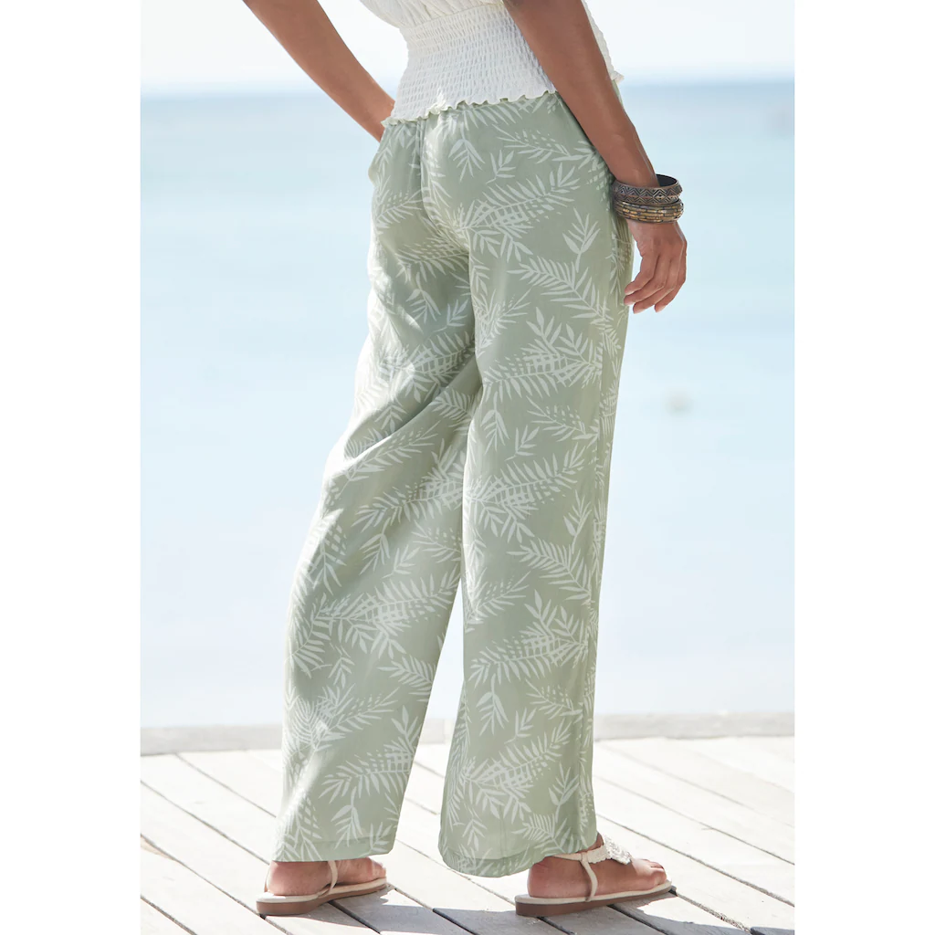 LASCANA Palazzohose Aus Gekreppter Viskose Mit Elastischem Smokbündchen Stoffhose