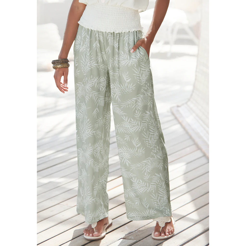 LASCANA Palazzohose aus gekreppter Viskose mit elastischem Smokbündchen Stoffhose