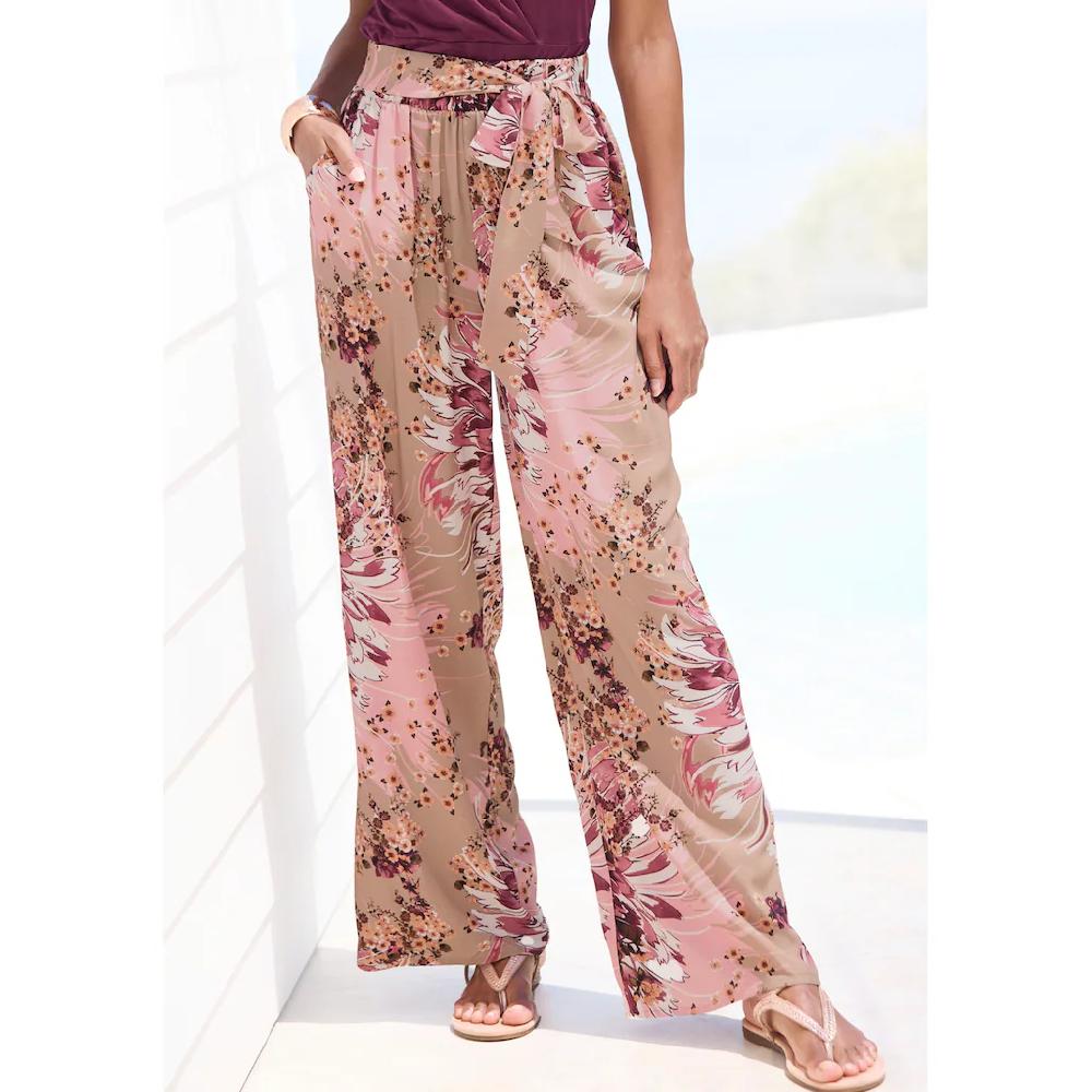 LASCANA Palazzohose mit Bindegürtel und Alloverdruck Stoffhose mit Taschen