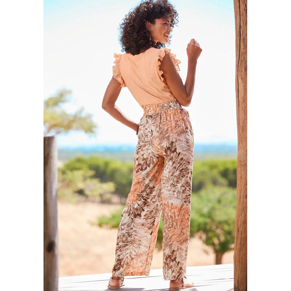 LASCANA Palazzohose (mit Fixiertem Bindegürtel) Mit Blumendruck Sommerliche Stoffhose Mit Taschen Strandhose