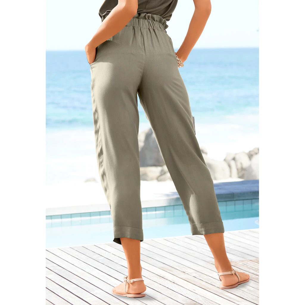 LASCANA Paperbag-Hose Mit Zierknöpfen Und Elastikbund Stoffhose Gekrempelter Hosensaum