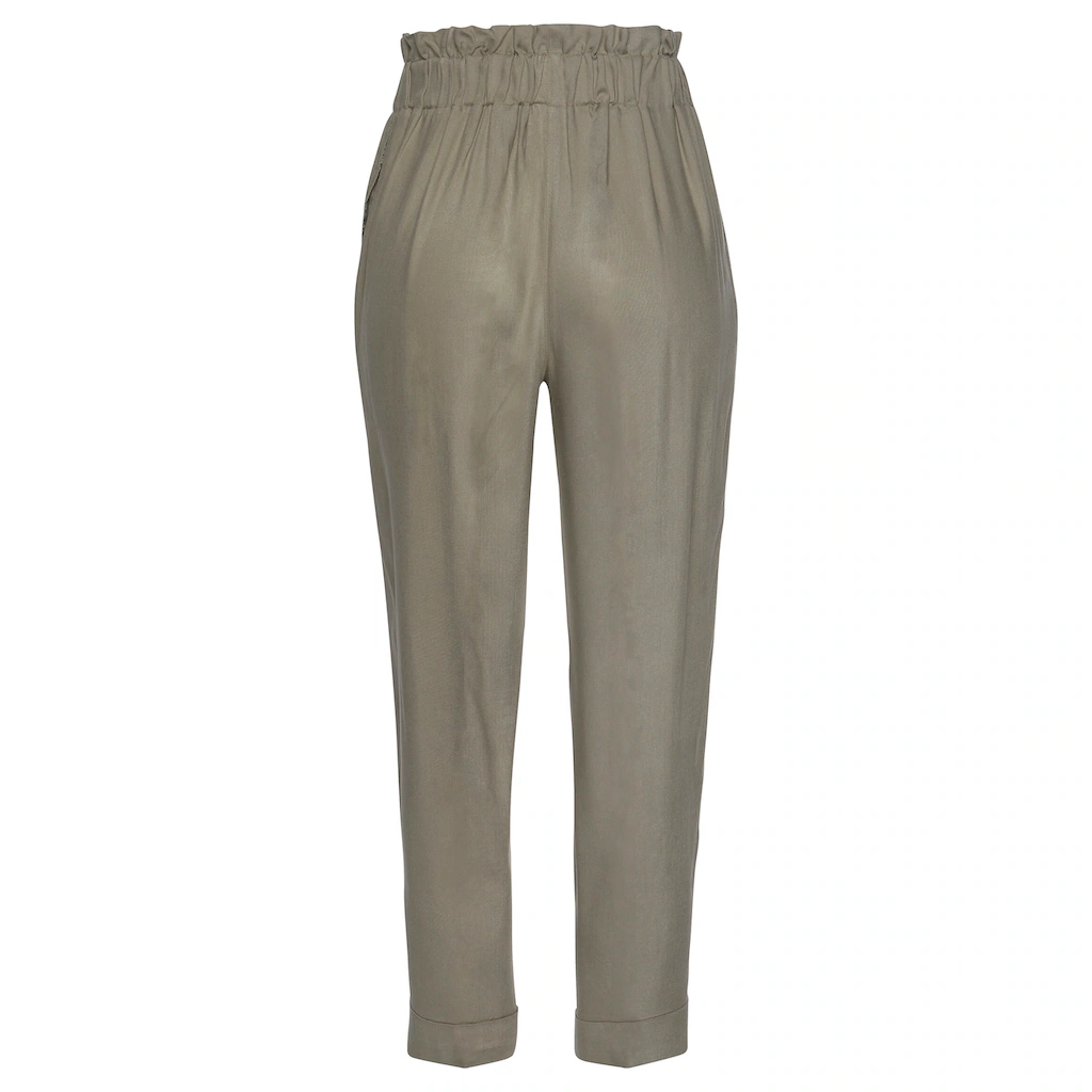 LASCANA Paperbag-Hose Mit Zierknöpfen Und Elastikbund Stoffhose Gekrempelter Hosensaum