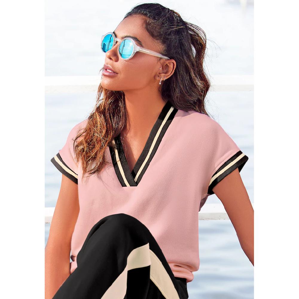 LASCANA Pullunder Kurzarmshirt mit V-Ausschnitt