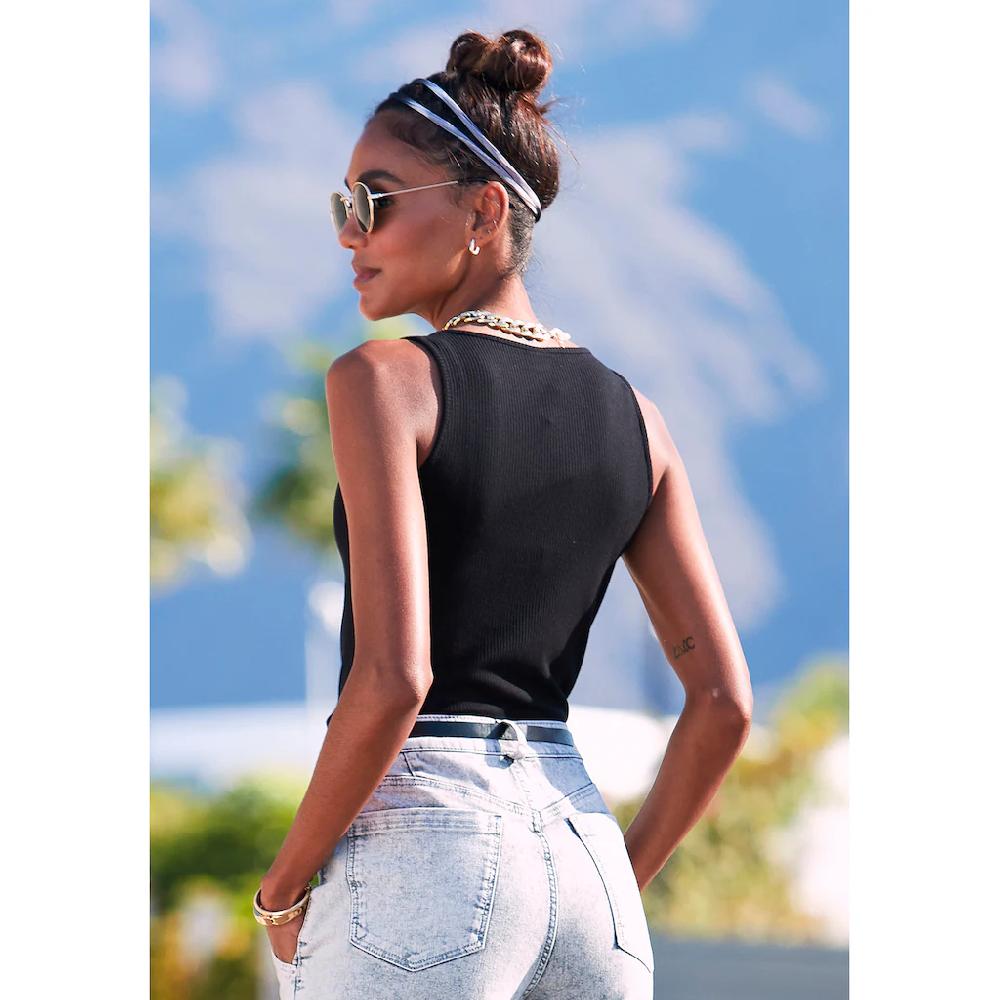 LASCANA Ripptanktop Mit Kleinem V-Ausschnitt Figurbetontes Damentop Basic