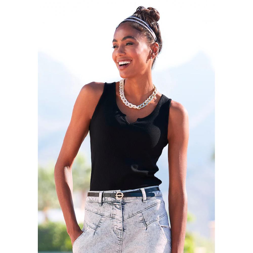 LASCANA Ripptanktop mit kleinem V-Ausschnitt figurbetontes Damentop Basic