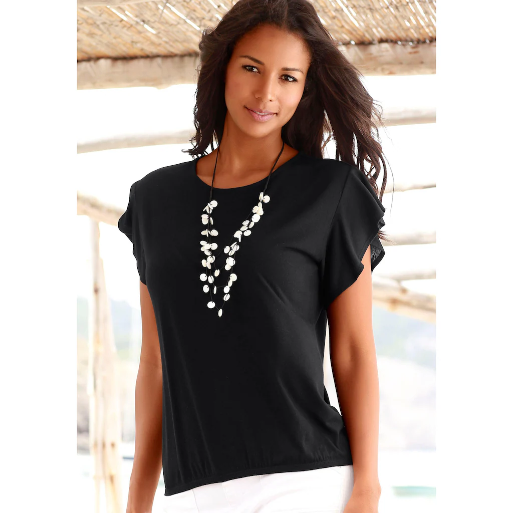 LASCANA Rundhalsshirt »mit Dekorativen Flügelärmelchen« (2er-Pack) Aus Weicher Viskose-Qualität