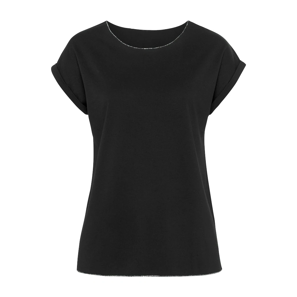 LASCANA Rundhalsshirt »mit Eleganten Glitzerabschlüssen« Aus Pflegeleichter Qualität