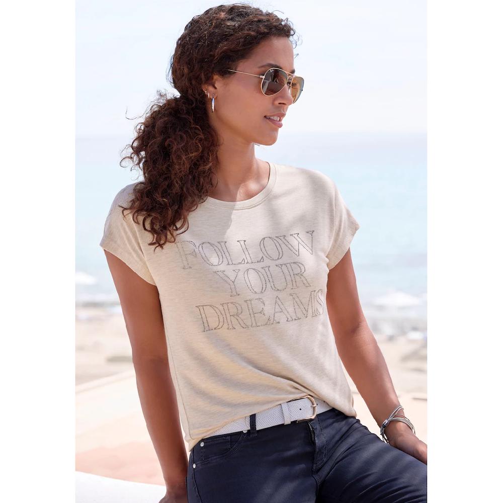 LASCANA Rundhalsshirt »mit Schriftzug aus Strasssteinen« aus hochwertiger French Terry-Qualität aus Viskose online kaufen