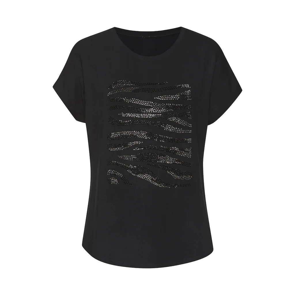 LASCANA Rundhalsshirt »mit Strass-Dessin« Aus Hochwertiger French Terry-Qualität Aus Viskose Für Kaufen