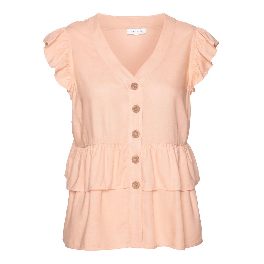 LASCANA Rüschenbluse Mit Kurzen Ärmeln Sommerliche Bluse Mit Knopfleiste Und Volant