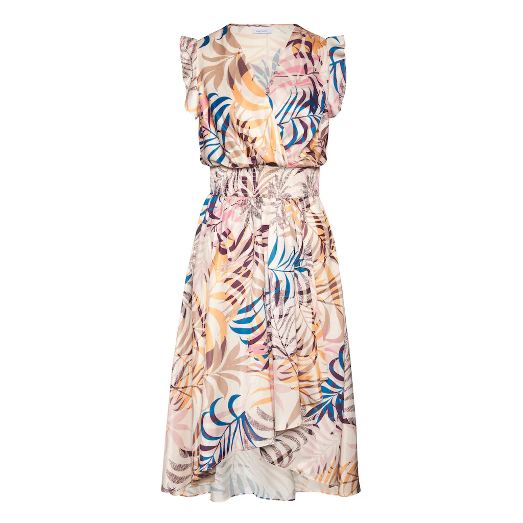 LASCANA Satinkleid Mit Alloverdruck Und Kurzen Ärmeln Sommerkleid