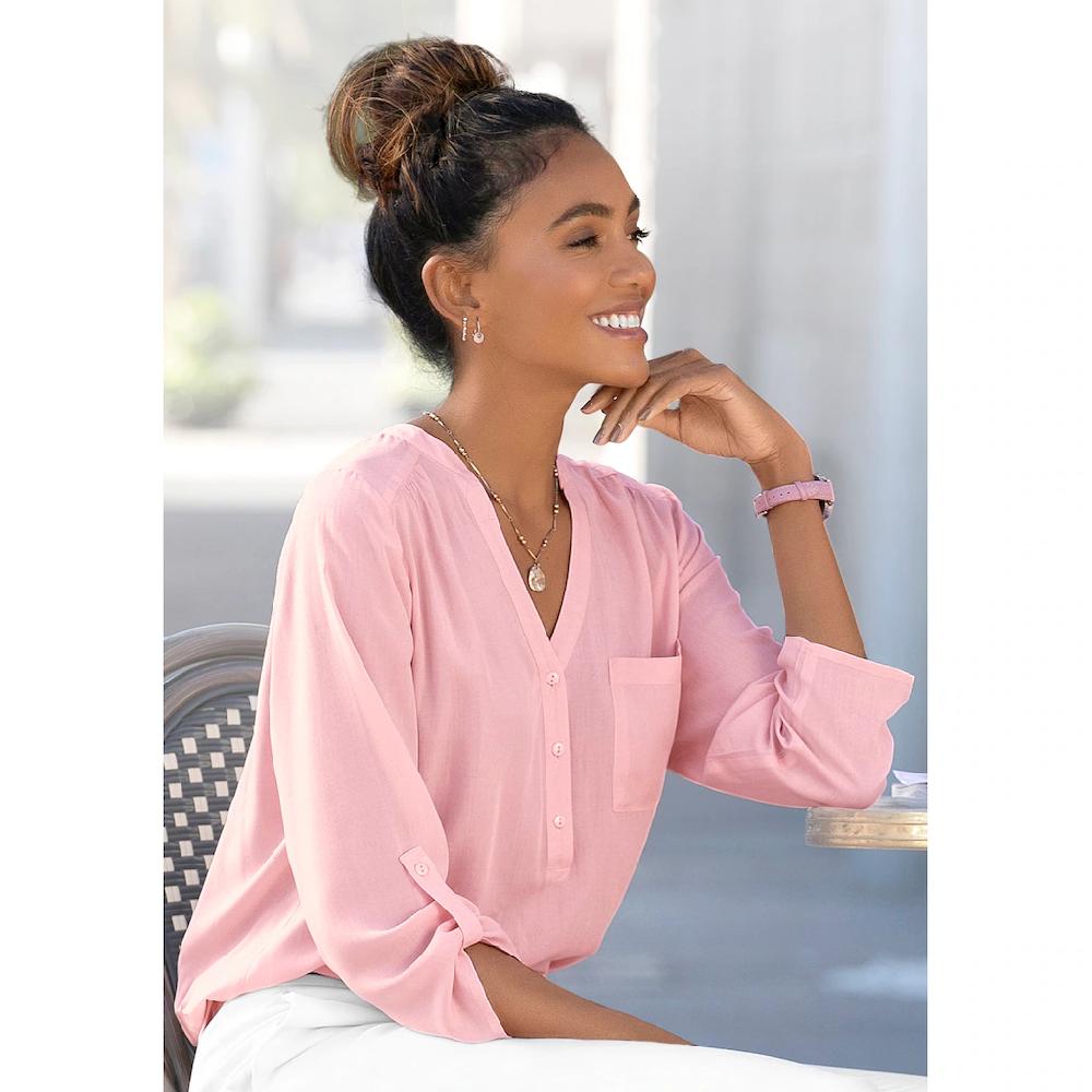 LASCANA Schlupfbluse mit 3/4-Ärmeln und Knopfleiste Damenbluse