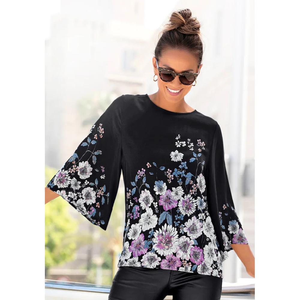 LASCANA Schlupfbluse mit Blumenprint und Trompetenärmeln Blusenshirt casual