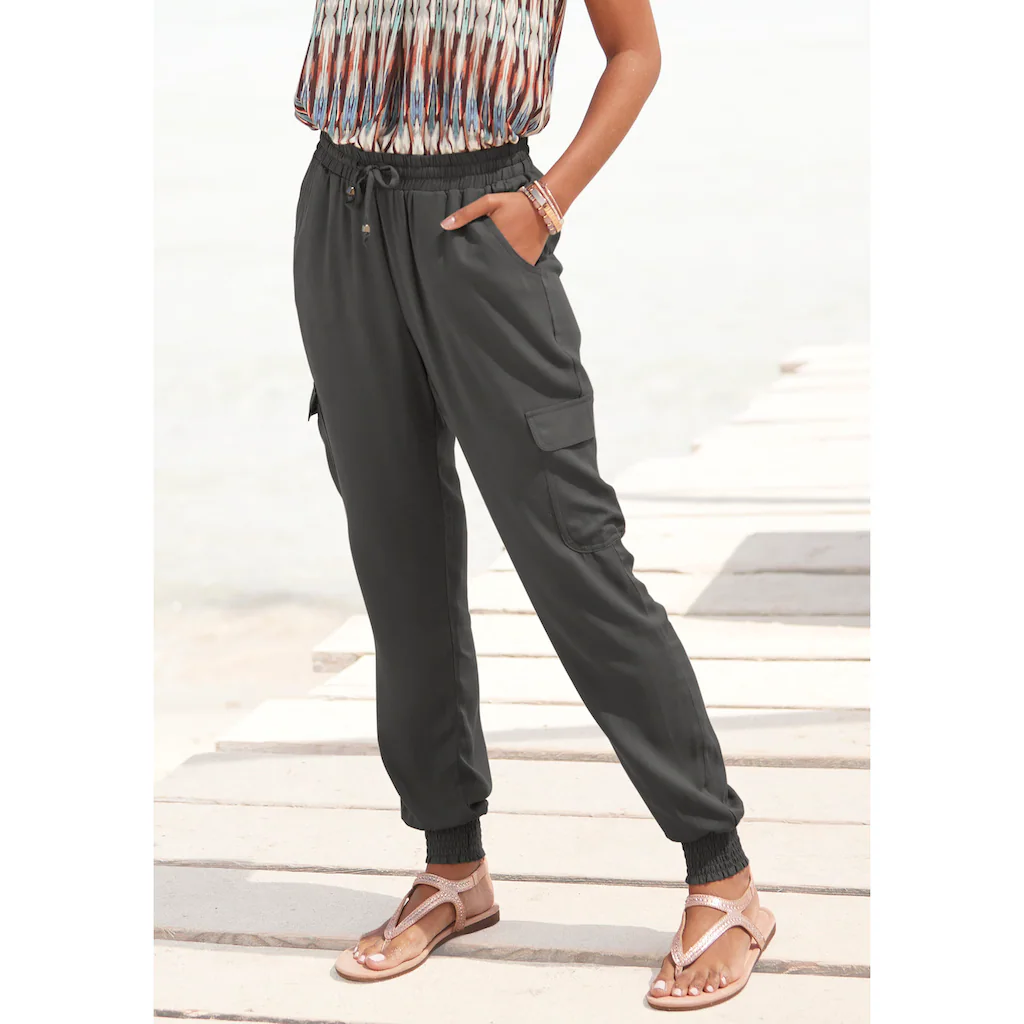 LASCANA Schlupfhose aus gewebter Viskose mit Taschen Stoffhose Cargohose