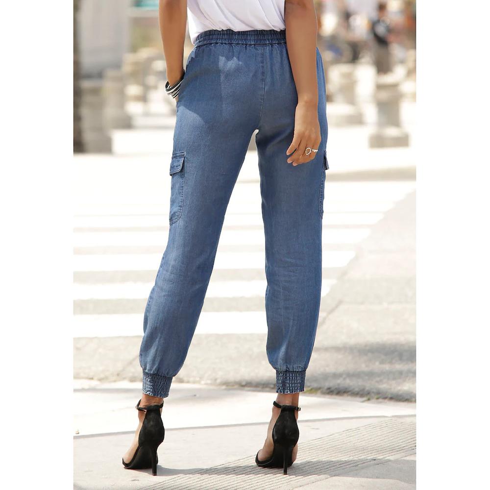 LASCANA Schlupfhose In Denim-Optik Mit Cargotaschen Leicht Und Luftig
