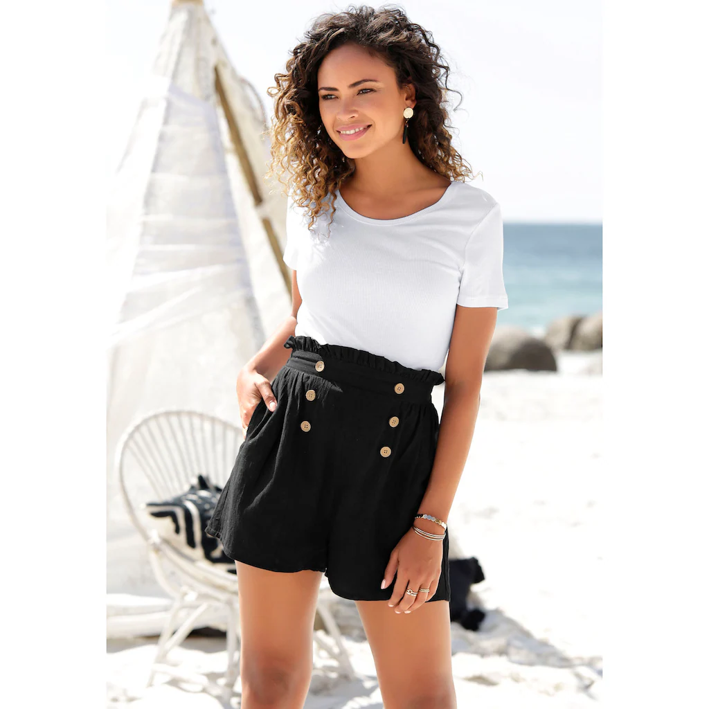 LASCANA Shorts Im Paperbag-Look Mit Breitem Bündchen Und Taschen Kurze Hose