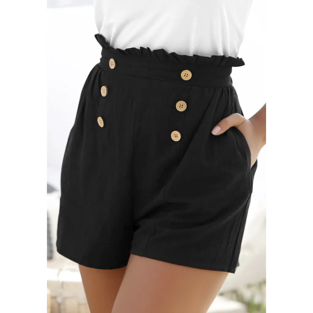 LASCANA Shorts im Paperbag-Look mit breitem Bündchen und Taschen kurze Hose