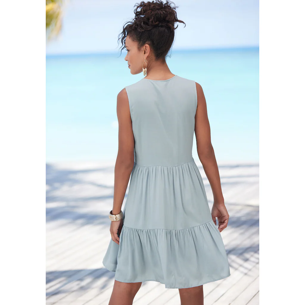 LASCANA Sommerkleid Aus Gewebter Viskose Strandkleid Mit Volants Basic