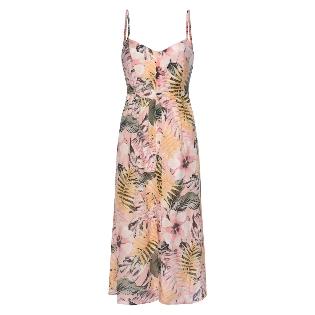 LASCANA Sommerkleid Aus Leinenmix Midikleid Mit Knopfleiste Vorne Strandkleid