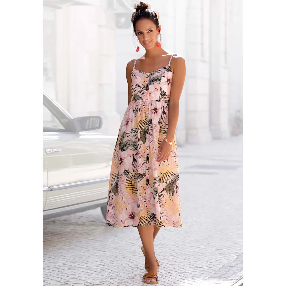 LASCANA Sommerkleid aus Leinenmix Midikleid mit Knopfleiste vorne Strandkleid