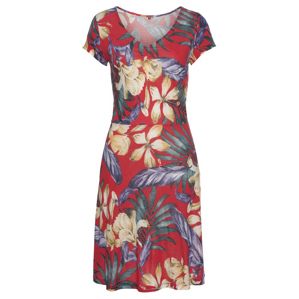 LASCANA Sommerkleid Mit V-Ausschnitt Im Alloverdruck T-Shirtkleid Aus Jersey Strandkleid