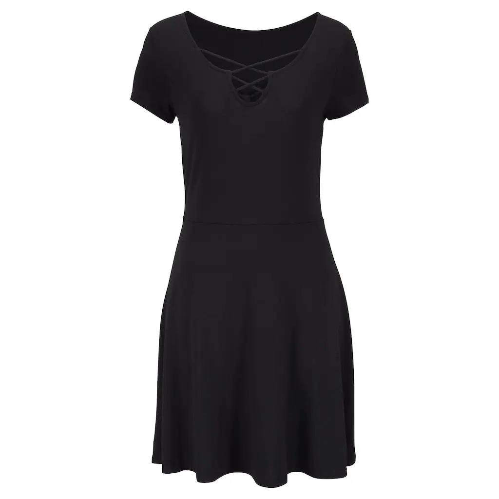 LASCANA Sommerkleid Mit Zierbändern Am Ausschnitt Minikleid Mit Stretch Strandkleid