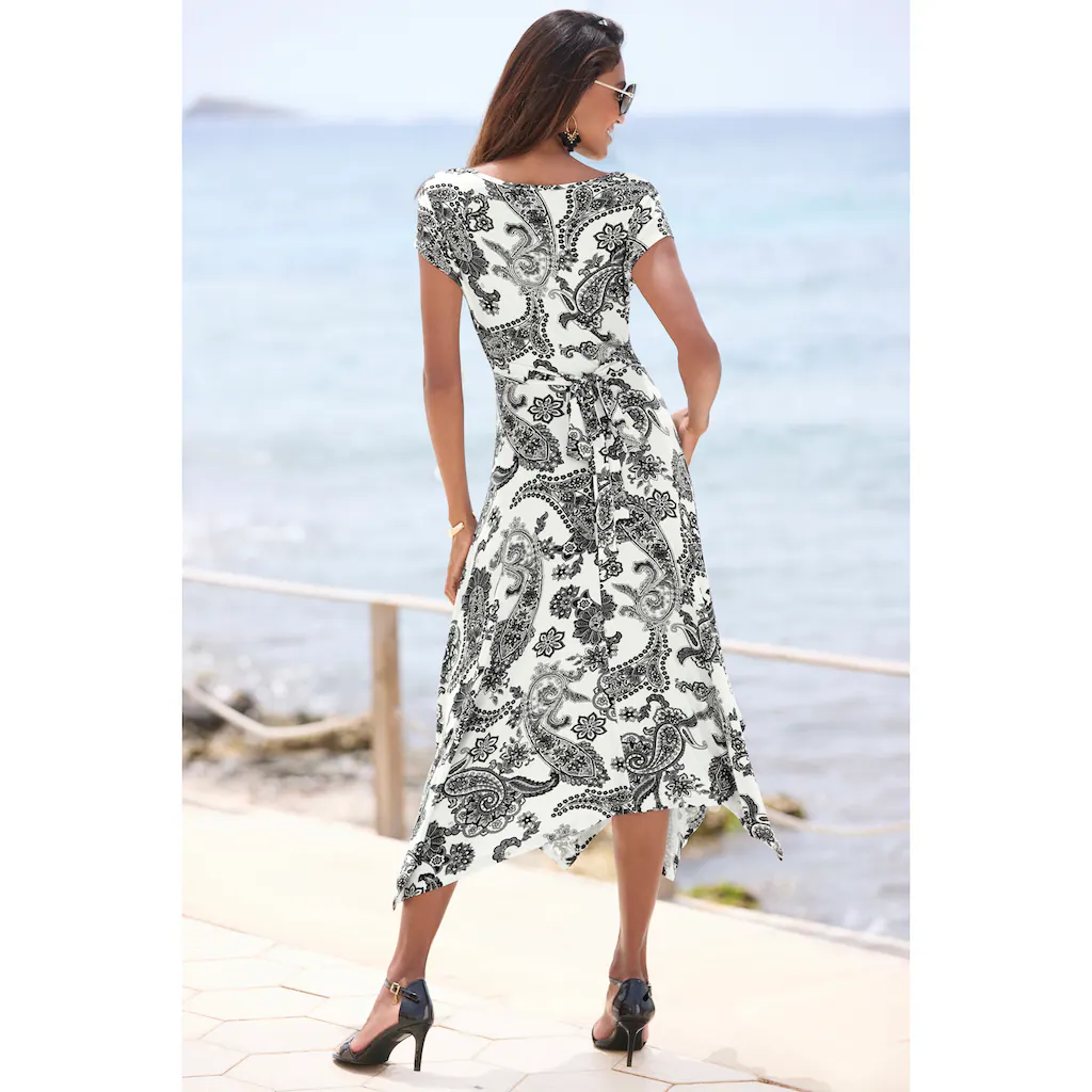 LASCANA Sommerkleid Mit Zipfelsaum Und Schleife In Der Taille Strandkleid Paisley-Muster