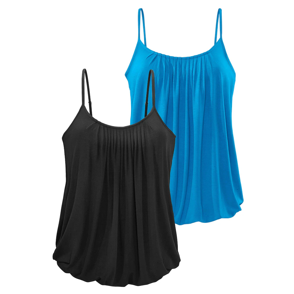 LASCANA Spaghettitop »mit dekorativen Falten« (2er-Pack) aus weicher Viskose-Qualität