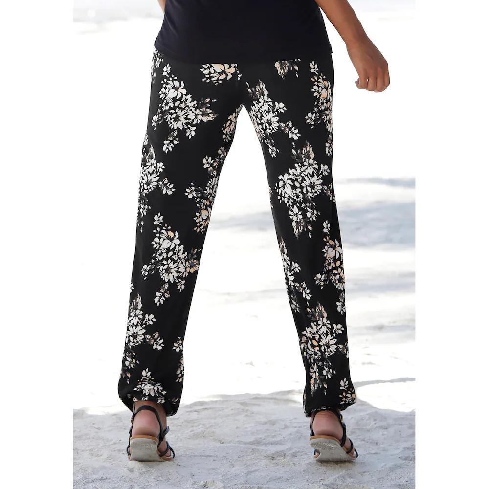 LASCANA Strandhose Mit Dezentem Blumendruck Lockere Jerseyhose Sommerhose