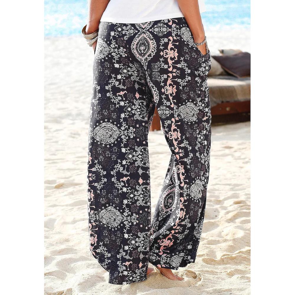 LASCANA Strandhose Mit Ethnoprint Und Taschen Wide-Leg Marlenehose