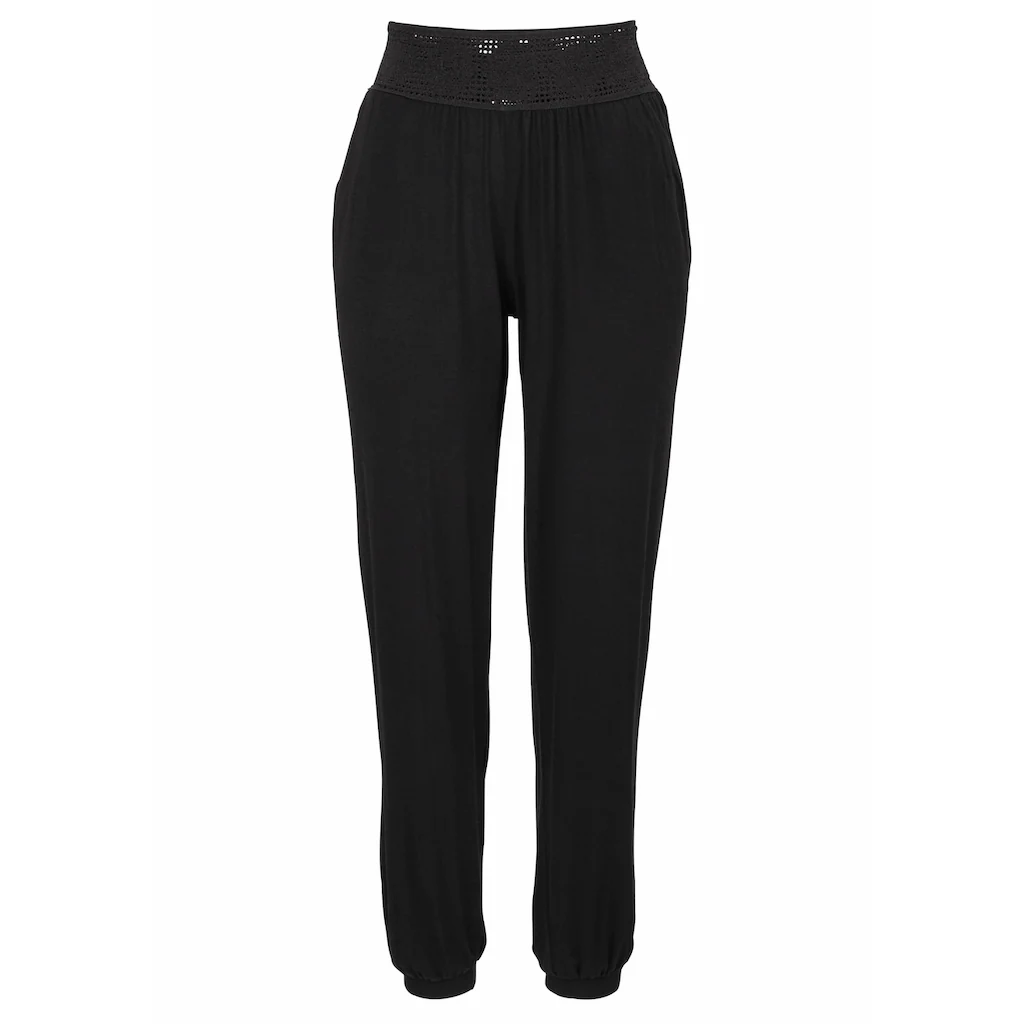 LASCANA Strandhose Mit Häkelbund Und Taschen Jerseyhose Elastisch Bequem