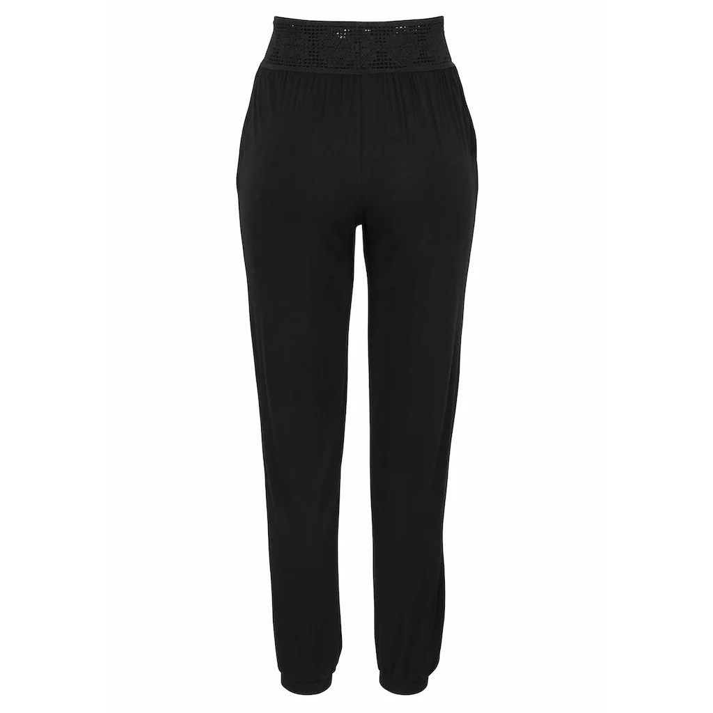 LASCANA Strandhose Mit Häkelbund Und Taschen Jerseyhose Elastisch Bequem