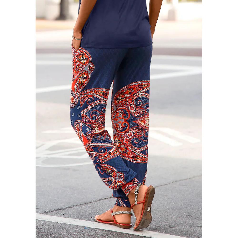LASCANA Strandhose Mit Paisleyprint Und Taschen Leichte Jerseyhose Elastisch