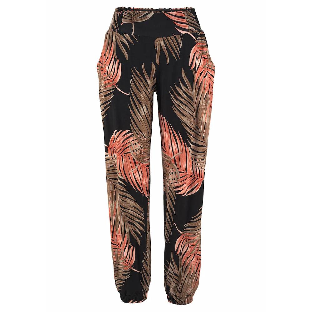 LASCANA Strandhose Mit Palmenblätterdruck Und Taschen Leichte Und Elastische Jerseyhose