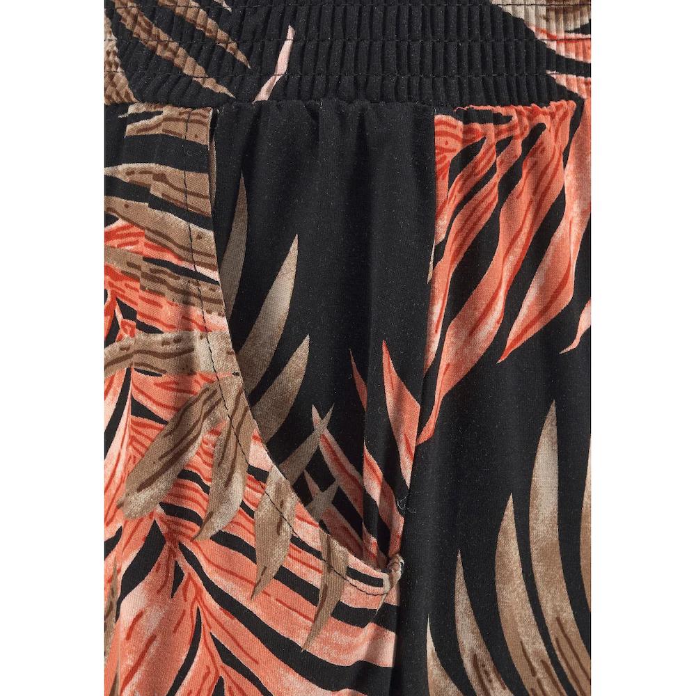 LASCANA Strandhose Mit Palmenblätterdruck Und Taschen Leichte Und Elastische Jerseyhose