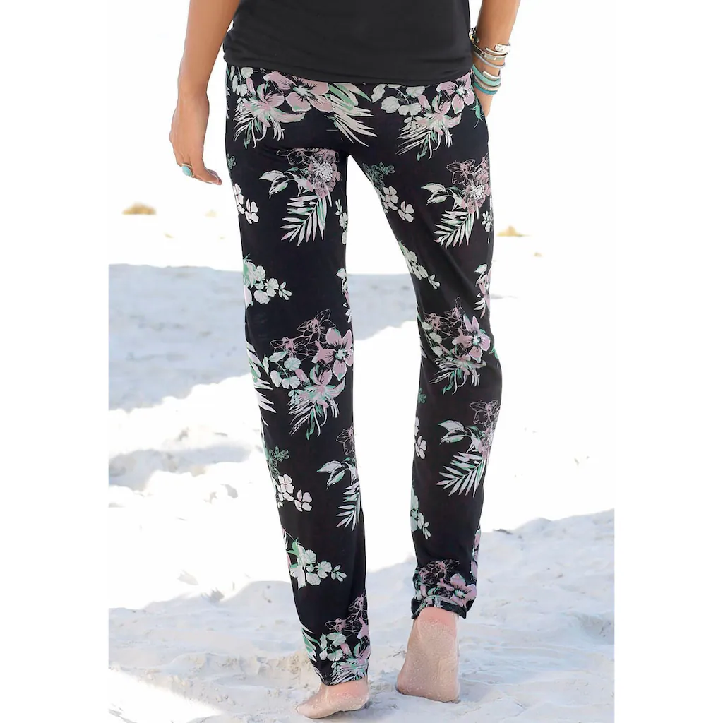LASCANA Strandhose Mit Tropischem Druck Und Taschen Jerseyhose Sommerhose