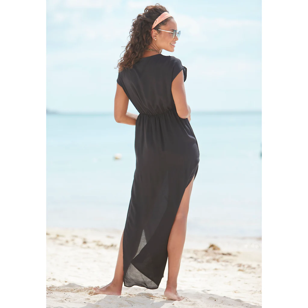 LASCANA Strandkleid Aus Leicht Transparenter Webware Maxikleid Mit Schlitz Sommerkleid