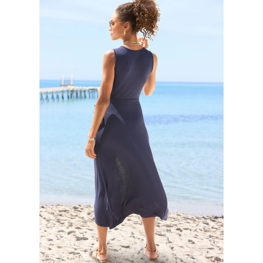 LASCANA Strandkleid Mit Rock In Wickeloptik Midikleid Aus Jersey Sommerkleid