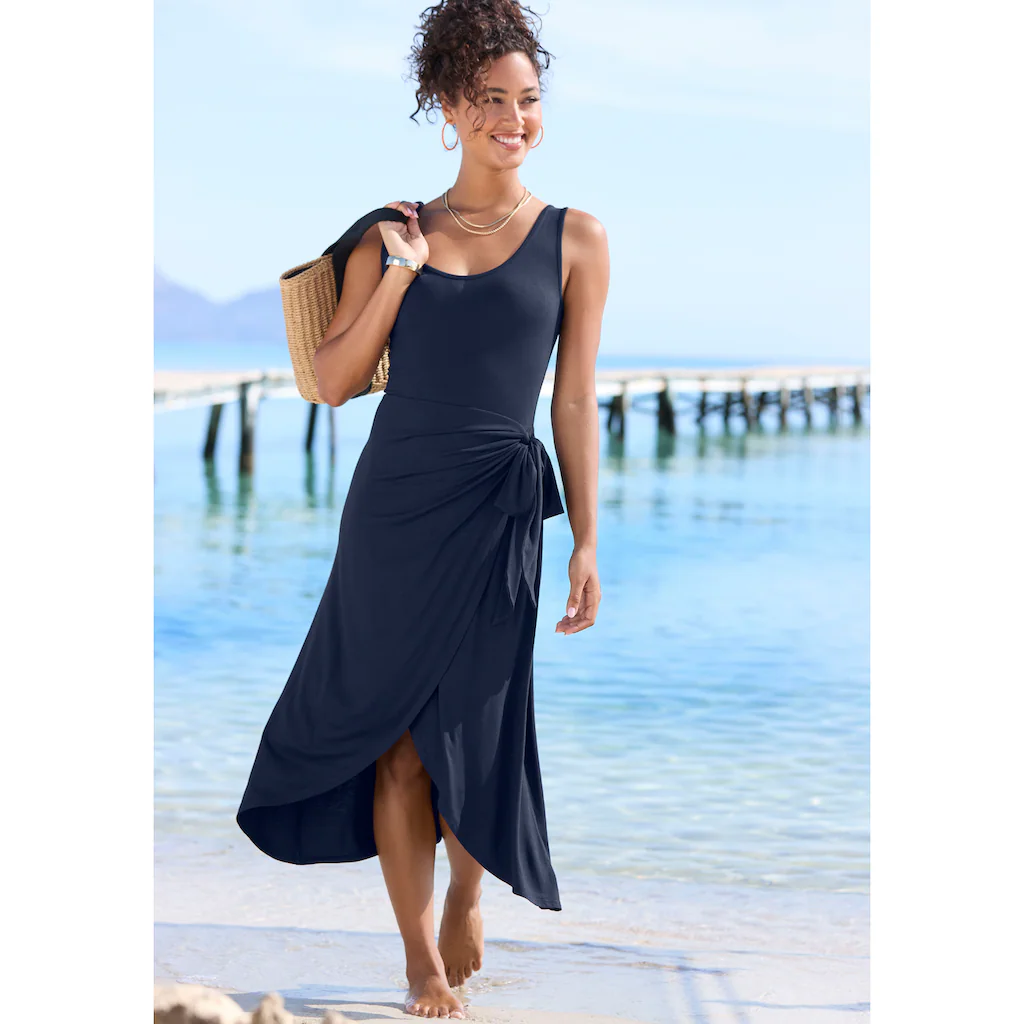 LASCANA Strandkleid mit Rock in Wickeloptik Midikleid aus Jersey Sommerkleid