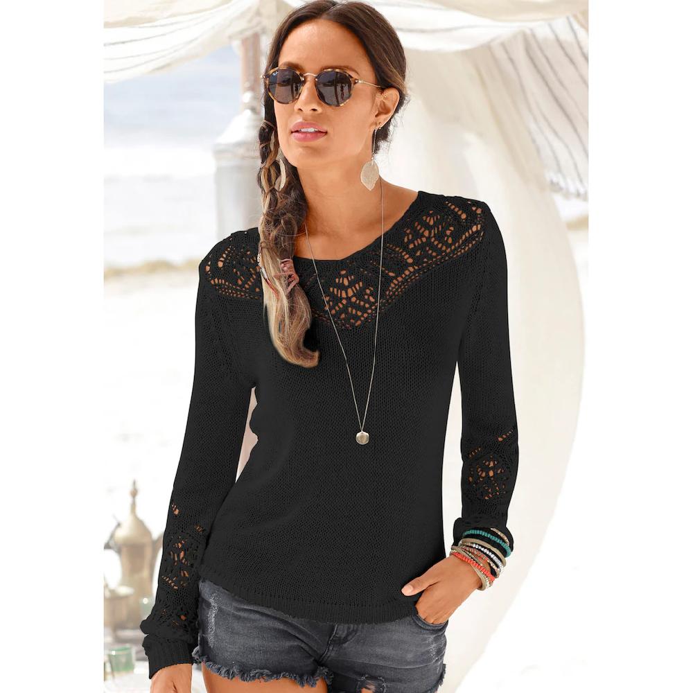 LASCANA Strandpullover mit tollem Ajourmuster am Ausschnitt Strickpullover Damenpullover
