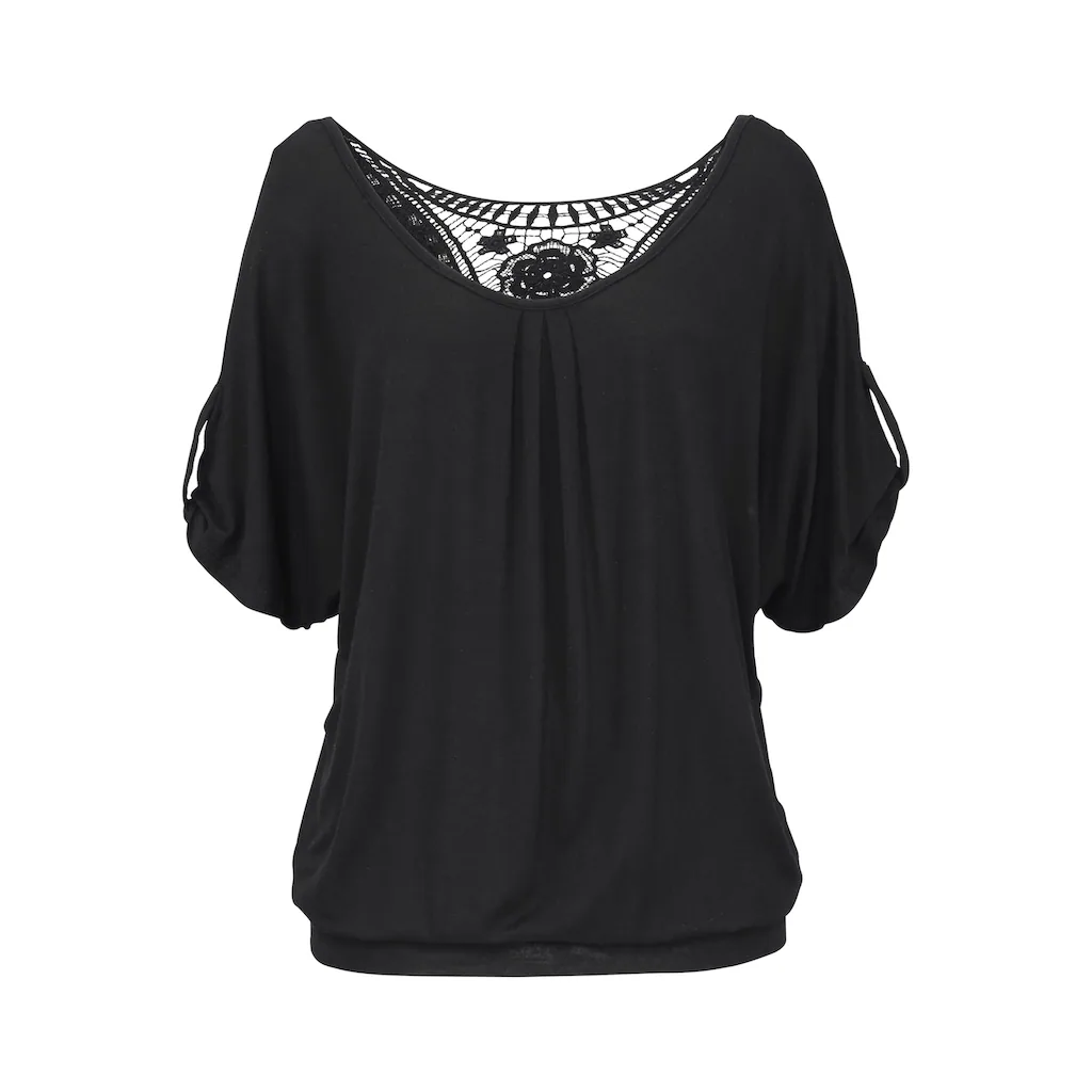 LASCANA Strandshirt Mit Häkeleinsatz Am Rücken T-Shirt Weite Passform Luftig Und Locker