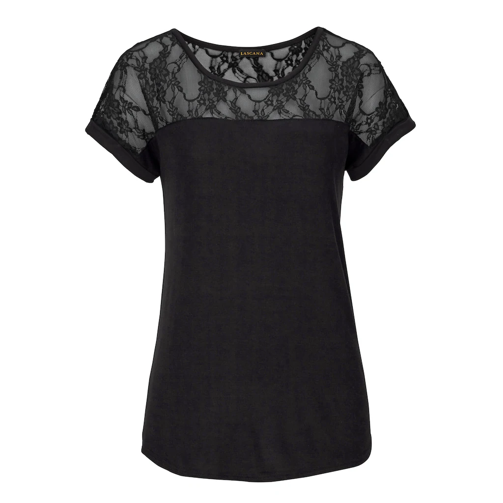 LASCANA Strandshirt Mit Spitzeneinsatz T-Shirt Kurzarmshirt Elegant