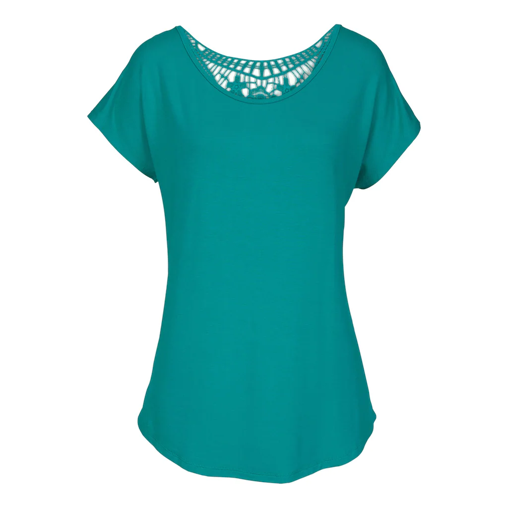 LASCANA Strandshirt Mit Spitzeneinsatz T-Shirt Lockere Passform Casual-chic