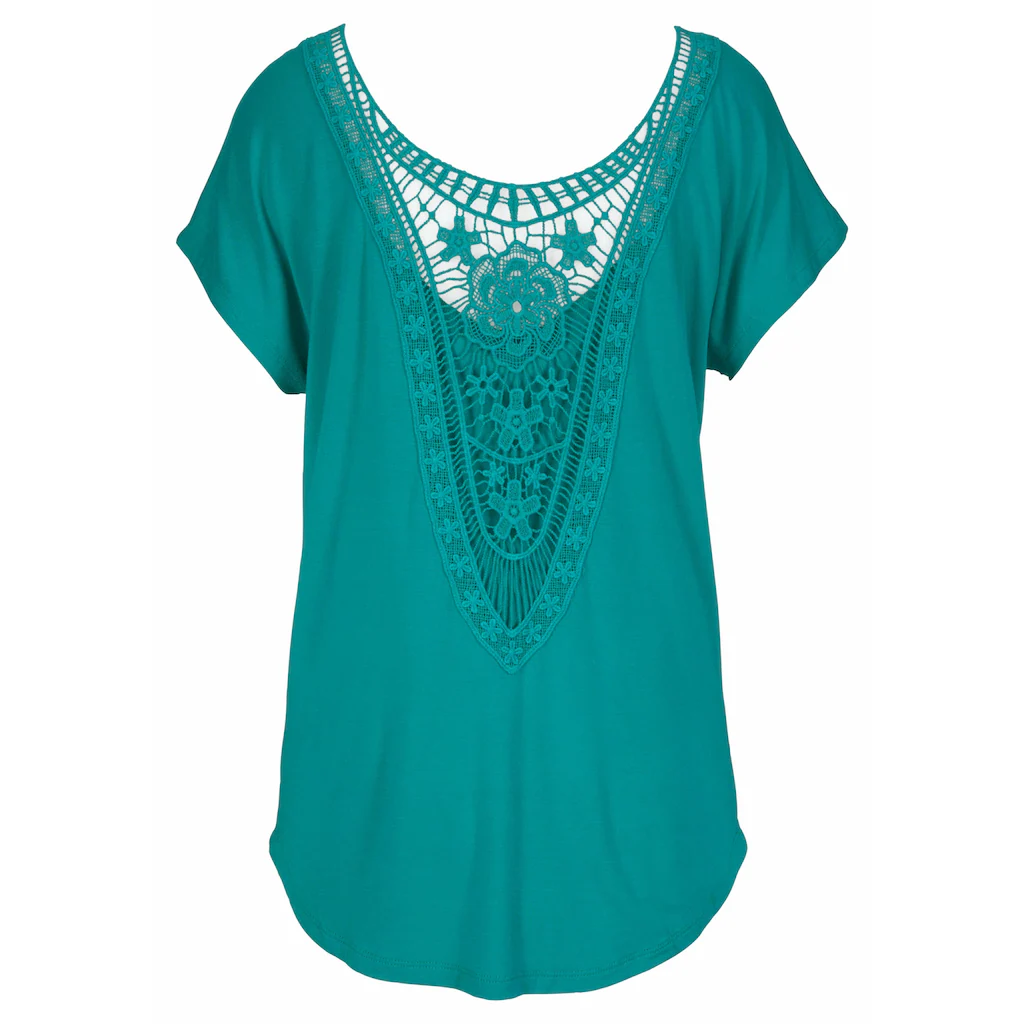 LASCANA Strandshirt Mit Spitzeneinsatz T-Shirt Lockere Passform Casual-chic