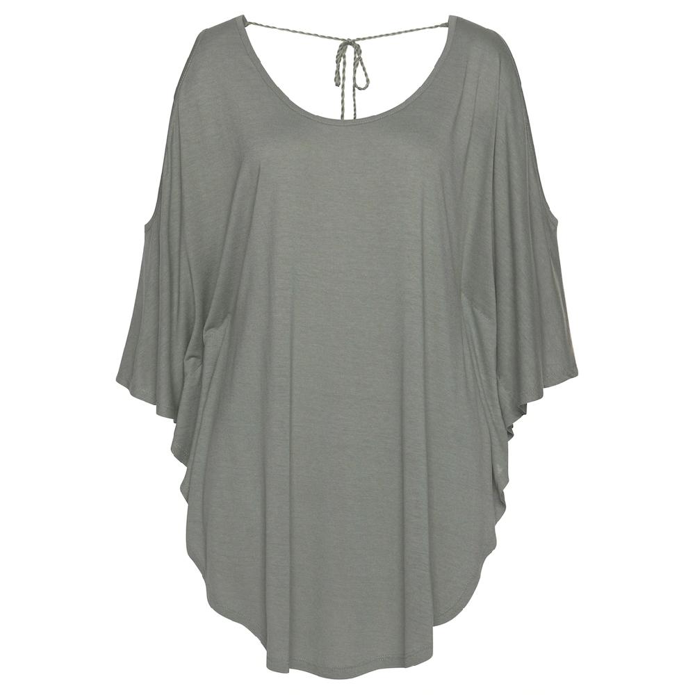 LASCANA Strandshirt Mit Zierband Im Oberen Rücken Longshirt 3/4-Ärmel Schulterfrei