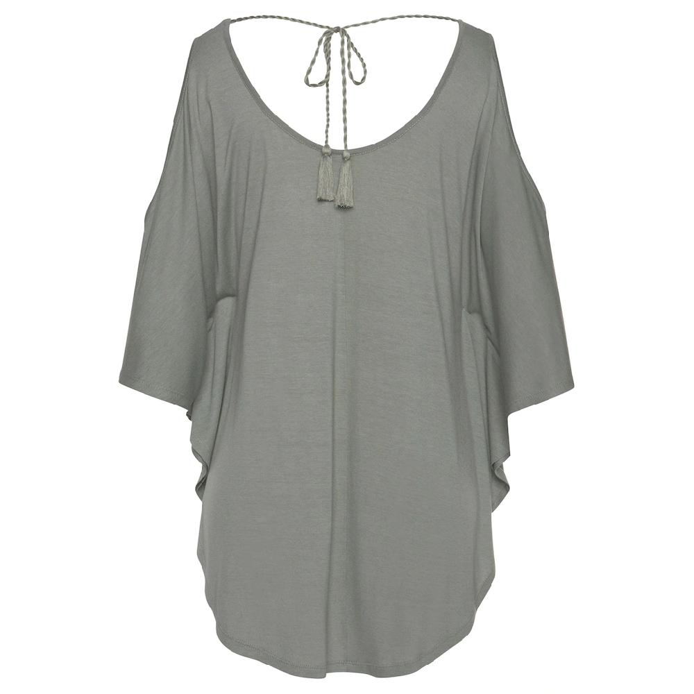 LASCANA Strandshirt Mit Zierband Im Oberen Rücken Longshirt 3/4-Ärmel Schulterfrei