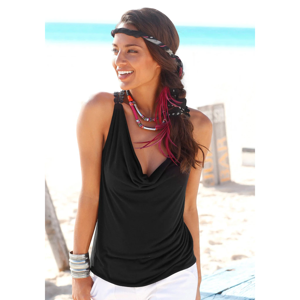 LASCANA Strandtop Mit Häkelspitze Und Wasserfallausschnitt Vorne