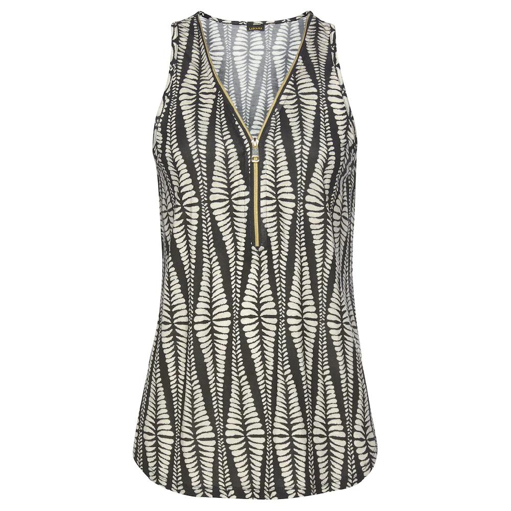 LASCANA Strandtop Mit Zipperdetail Und Alloverdruck Sommerliches Blusentop