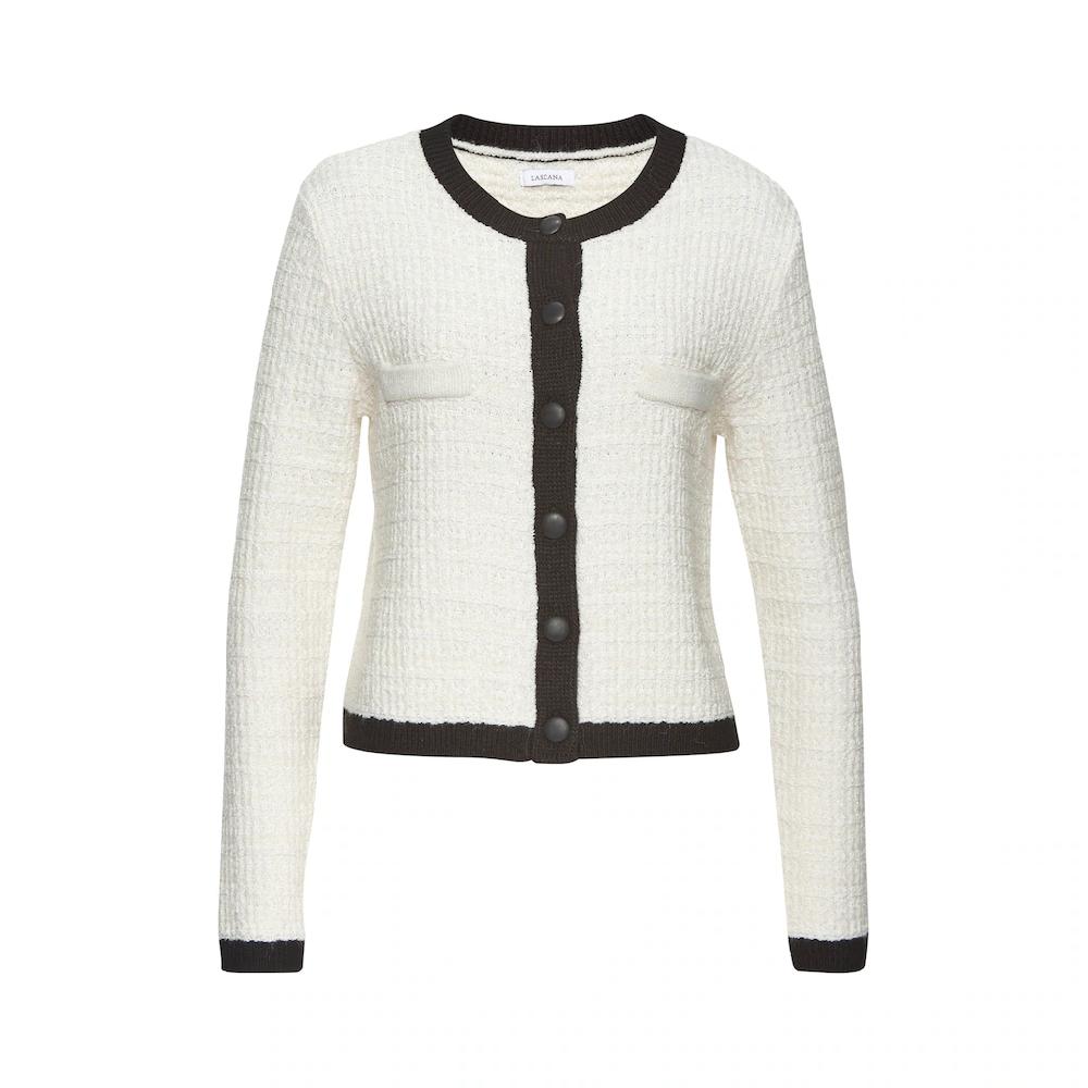 LASCANA Strickjacke Mit Dezentem Lurexgarn Kontrastbündchen Casual-chic Elegant
